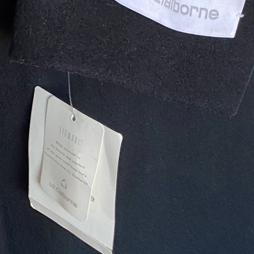 Vintage 90s Iconic Black Wool Trench Peacoat/Jacket by Liz Claiborne 14 - Picture 8 of 14